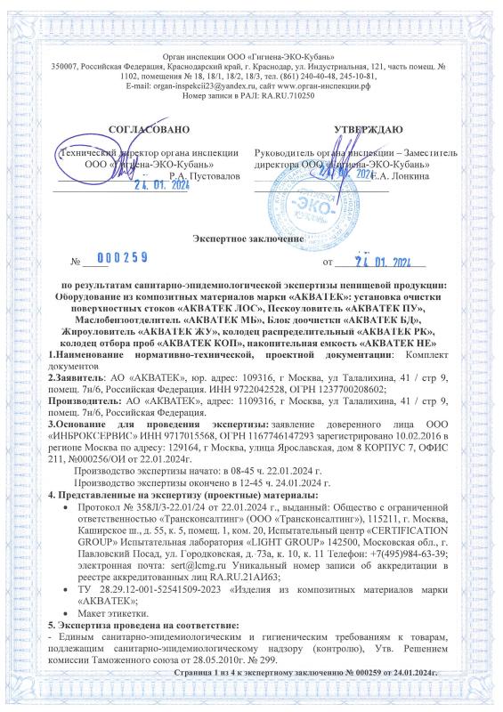 Экспертное заключение о соответствии САНПИН